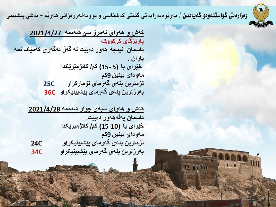 كەشوھەوای ئەمڕۆ و سبەی كەركووك
