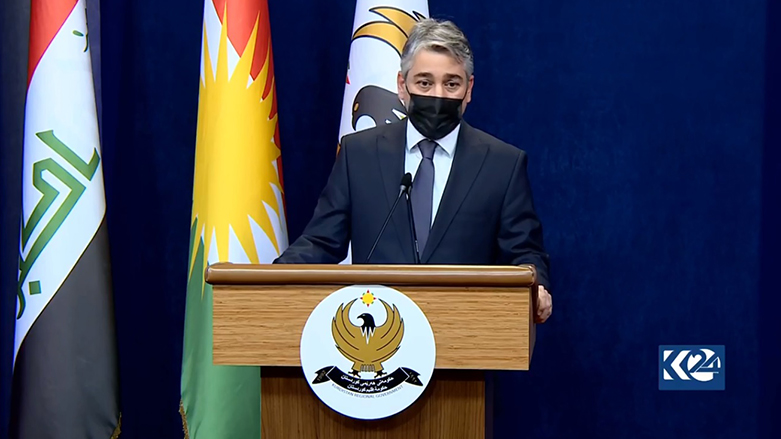 KRG spokesperson Jutyar Adel speaks at a press conference in Erbil. (Photo: Kurdistan 24)