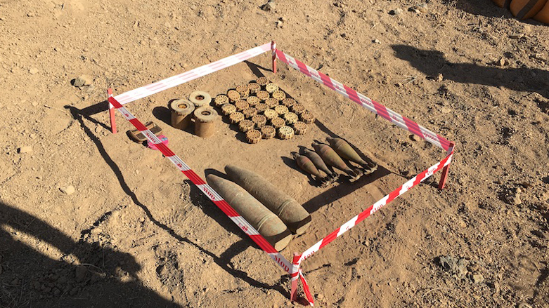 Explosives collected by deminers in the Kurdistan Region's Laylan, July 6, 2021. (Photo: Joanne Stocker-Kelly/Kurdistan 24)