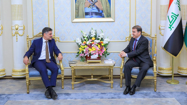 Hemin Hawrami, Kurdistan Parliament Deputy Speaker, in meeting with Klemens Semtner, the German Consul General to Erbil at Kurdistan Parliament, April 13, 2022. (Photo: Kurdistan Parliament)