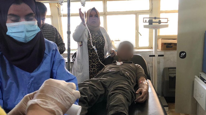 The landmine victim receiving treatment for his severe wounds, April 13, 2022 (Photo: Kurdistan Region Mine Action Agency)