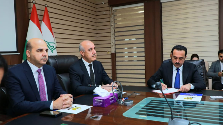 Kurdistan Region Minister of Municipalities and Tourism Sasan Awni, Kurdistan Region Minister of Electricity Kamal Mohammed Saleh, and Erbil Governor Omed Khoshnaw in meeting, Erbil, April 14, 2022. (Photo: Kurdistan 24)