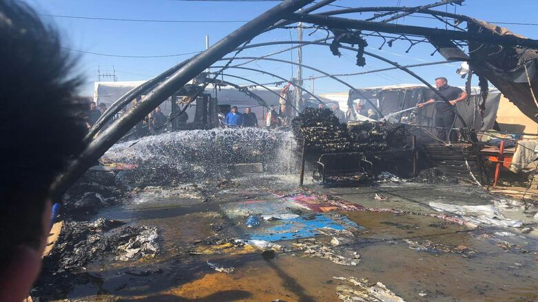 One of the burnt tents from Friday morning’s fire in Duhok’s Bajid Kandala Camp, Apr. 15, 2022 (Photo: Submitted to Kurdistan 24)