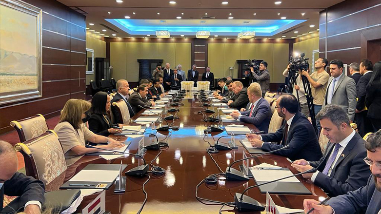Foreign diplomatic representatives in the Kurdistan Region being briefed by the Kurdistan Democratic Party (KDP) Politburo on political developments in the country, April 18, 2022. (Photo: Kurdistan 24)