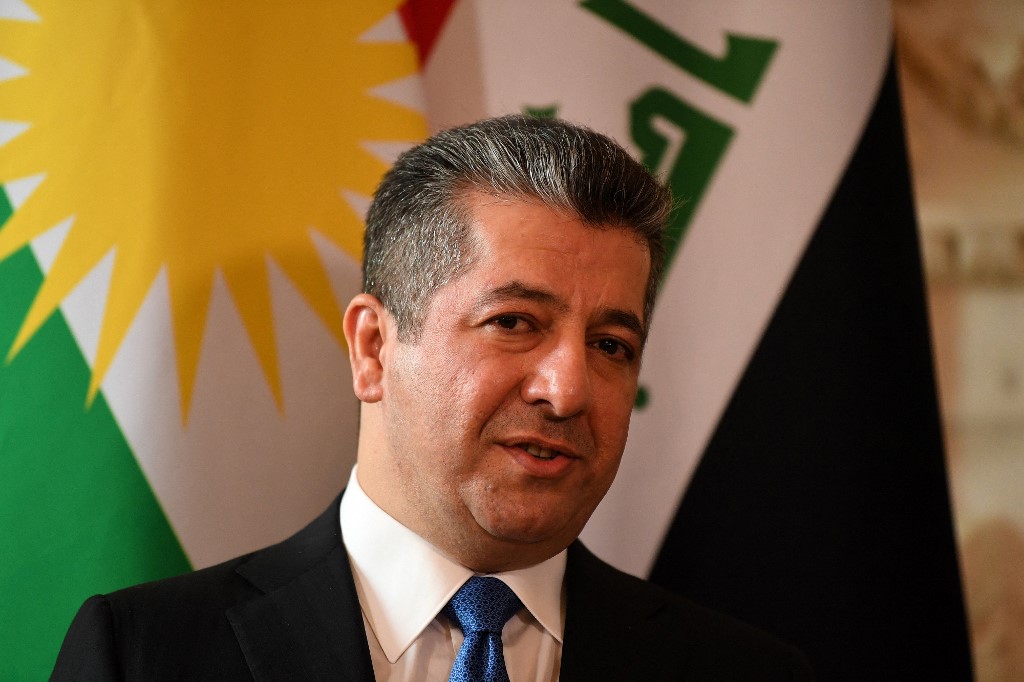 Kurdistan Region Prime Minister Masrour Barzani at 10 Downing Street in central London, April 19, 2022. (Photo: Daniel Leal/AFP)