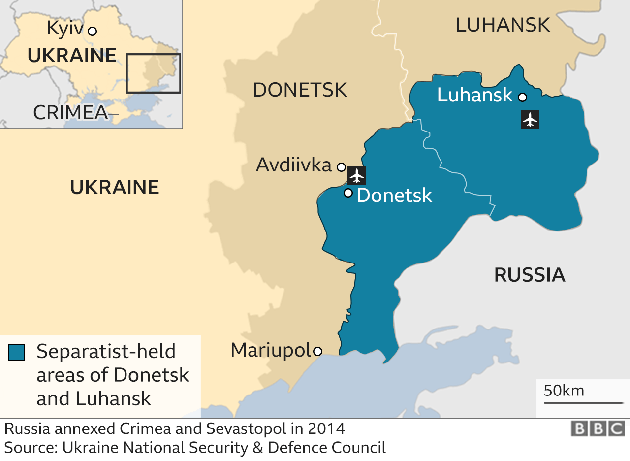 Pre-war map showing separatist-controlled regions in eastern Ukraine (Photo: Ukraine National Security & Defense Council/BBC)