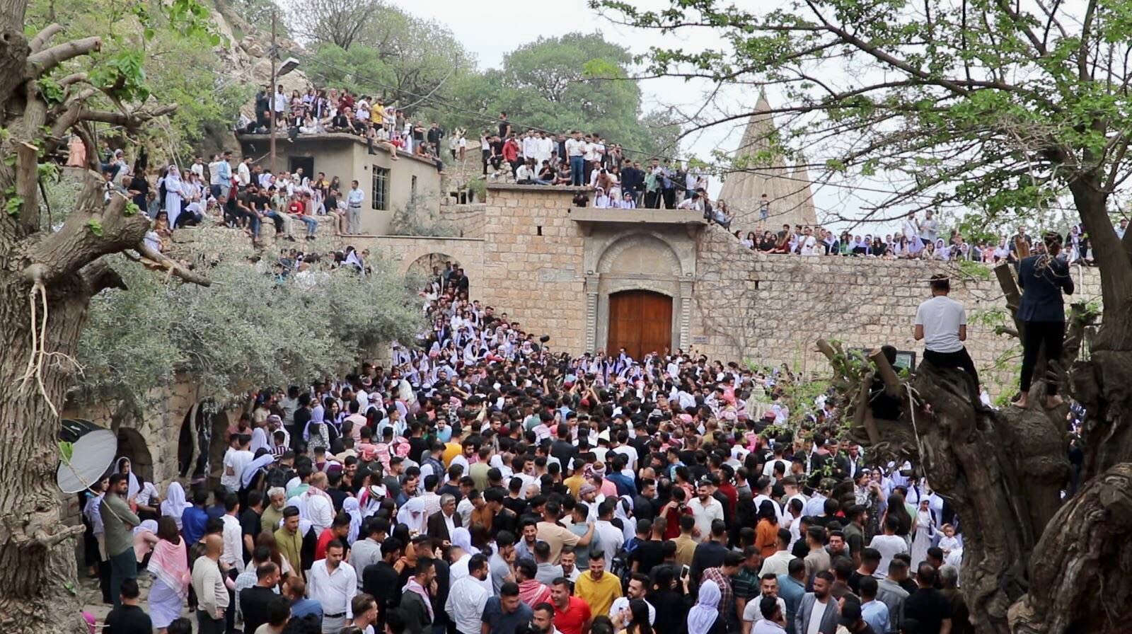 Yezidis gather at their holy Lalish Temple on eve of the Yezidi New Year, Apri. 19, 2022 (Photo: Kurmanj Nhili)