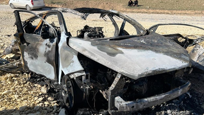 The aftermath of a Turkish drone strike on a car south of Kobani (Photo: RIC)