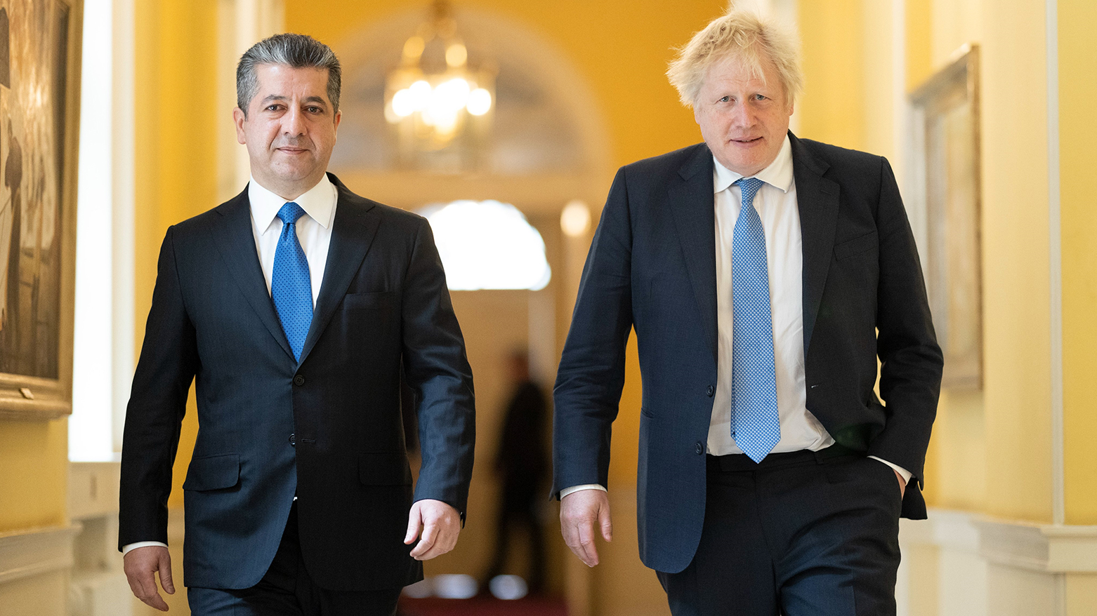 بوریس جانسون نخست‌وزیر انگلستان و مسرور بارزانی نخست‌وزیر اقلیم کوردستان