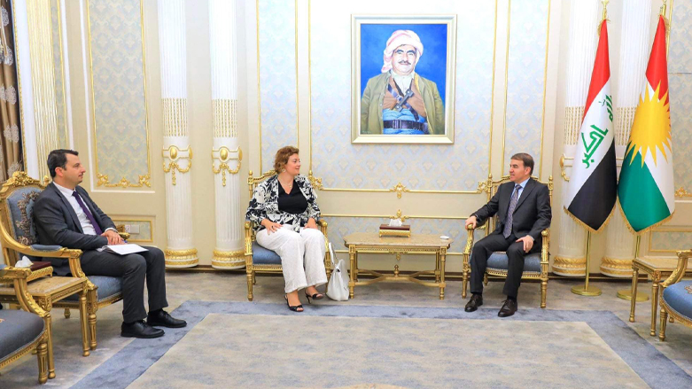 Kurdistan Parliament Deputy Speaker Hemin Hawrami in meeting with the Head of Erbil Liaison Office of the EU Delegation in the Kurdistan Region, Marie Paret, Apr. 27, 2022. (Photo: Kurdistan Parliament)