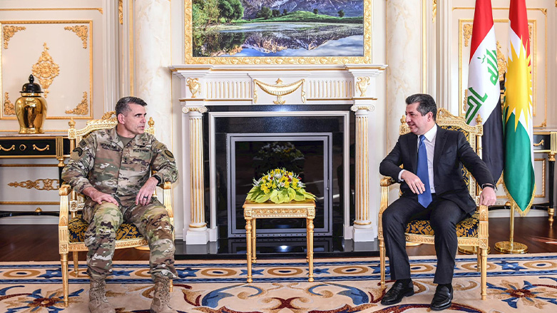 Masrour Barzani, the Prime Minister of the Kurdistan Region (right), during his meeting with Major General Matthew W. McFarlane, the commanding general of the Combined Joint Task Force-Operation Inherent Resolve, April 3, 2023. (Photo: KRG)