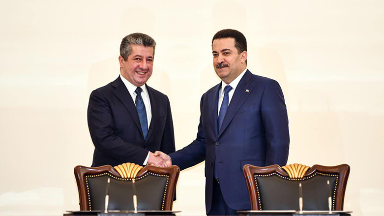 توافق بین اربیل و بغداد با حضور مسرور بارزانی، نخست وزیر اقلیم کوردستان و محمد شیاع السودانی، نخست وزیر عراق امضا شد
