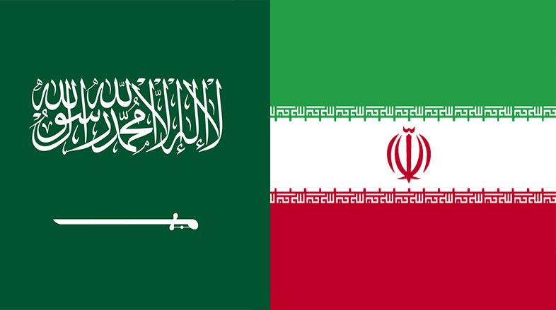 The flag of Saudi Arabia (left) besides the flag of Iran. (Photo: Designed by Kurdistan 24)
