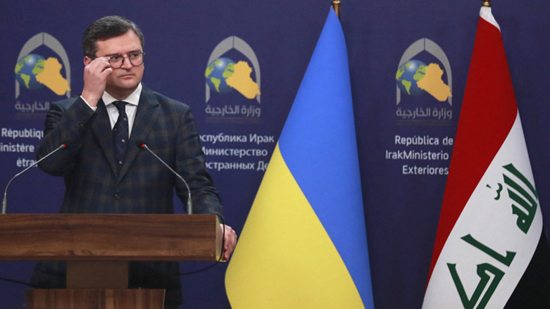 Ukraine's Foreign Minister Dmytro Kuleba is pictured during a joint presser with his Iraqi counterpart Fuad Hussein in Baghdad, April 17, 2023. (Photo: Ahmad Al-Rubaye/AFP)
