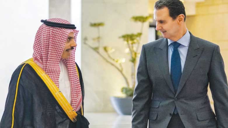 A PICTURE released by the Syrian presidency shows President Bashar Al Assad (right) receiving Saudi Foreign Minister Faisal Bin Farhan in Damascus earlier this week (Photo: AFP)