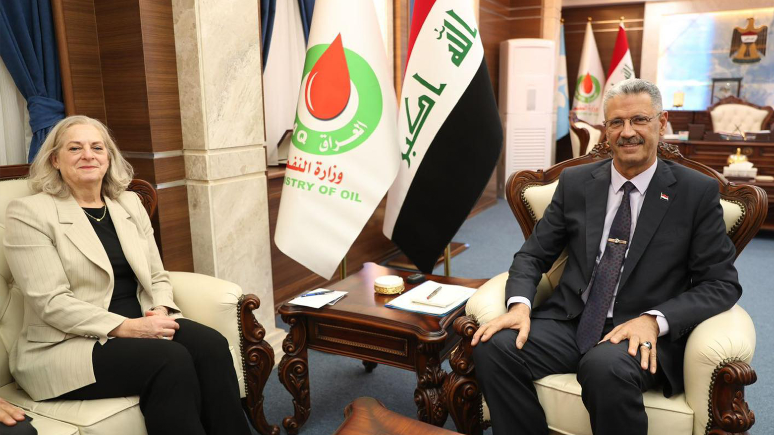 U.S. ambassador to Iraq, Alina Romanowski (left), during his meeting with Iraqi Deputy Prime Minister and Oil Minister, Hayan Abdelghanii, April 3, 2024. (Photo: Alina Romanowski/ X)