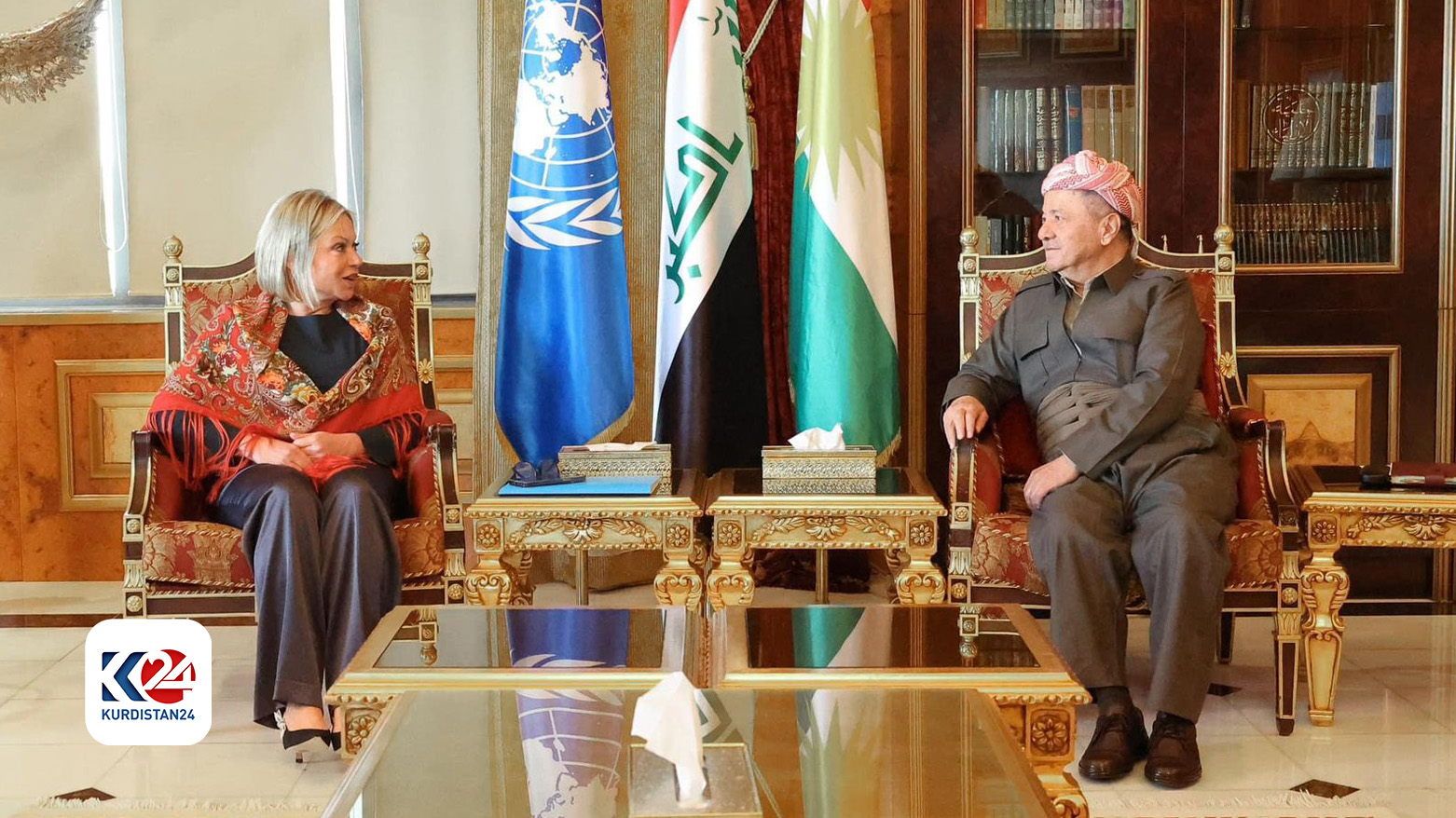 الرئيس مسعود بارزاني والممثلة الخاصة للأمين العام للأمم المتحدة إلى العراق جينين بلاسخارت