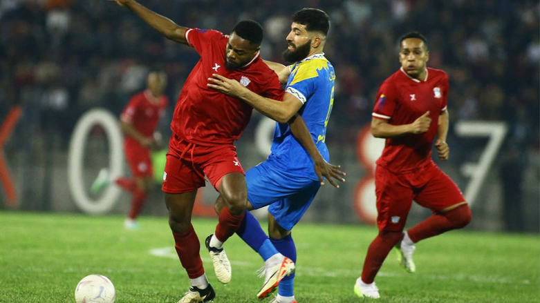 A photo of the match between Zakho SC (Red) and Dohuk SC (Blue). (Photo: Kurdistan 24)