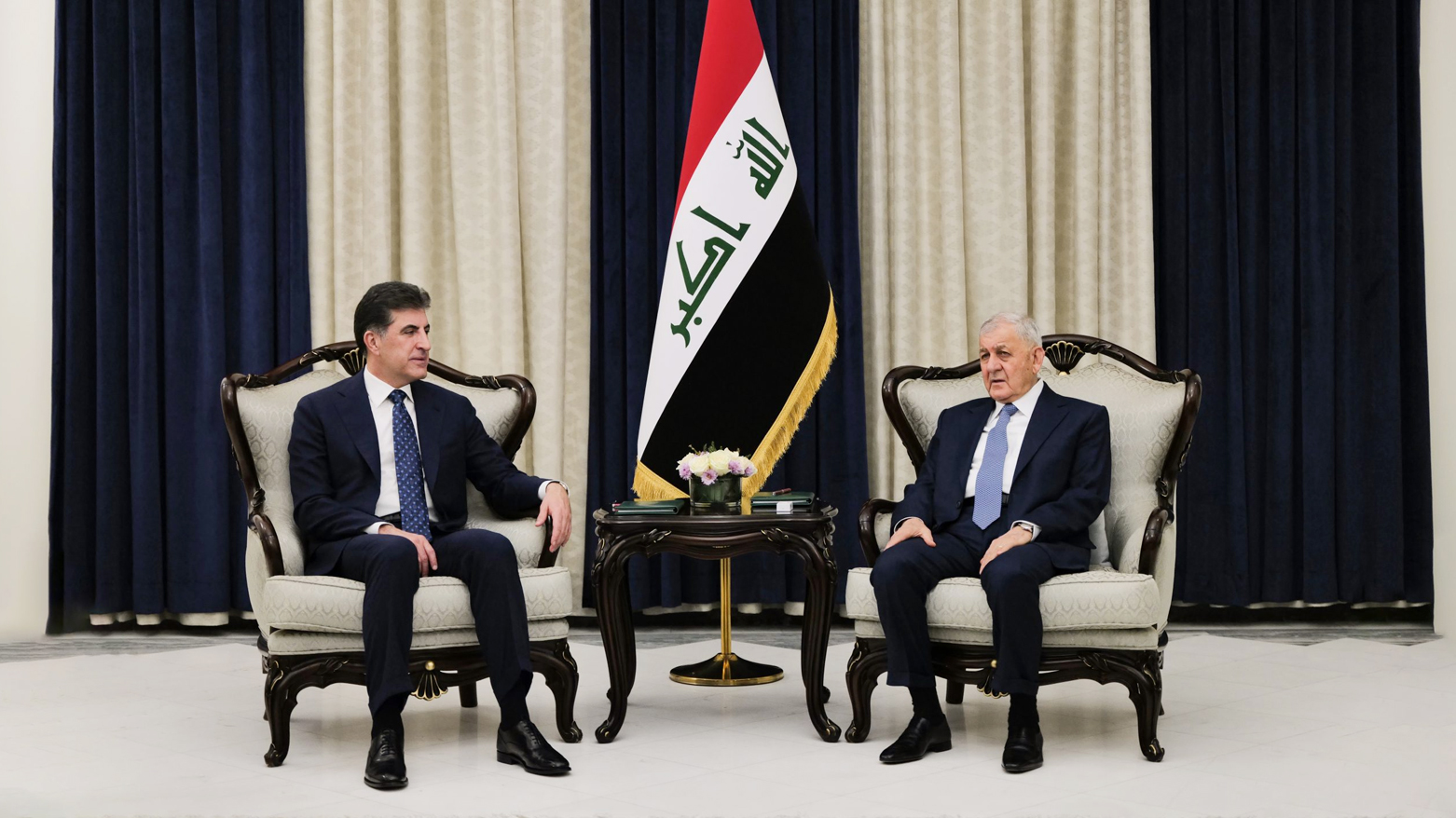 KRG President Nechirvan Barzani (L) and Iraq's President Latif Rasheed (R) in the meeting in Baghdad, April 7. (Photo: Kurdistan 24)
