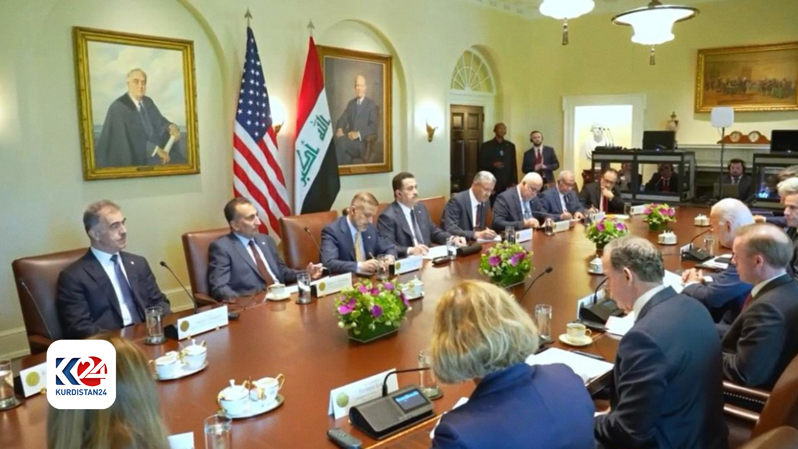 The photo shows the meeting between Iraqi PM al-Sudani and the accompanying delegation with the US president Joe Biden in the White House, Washington DC, April 15, 2024. (Photo: KRG)