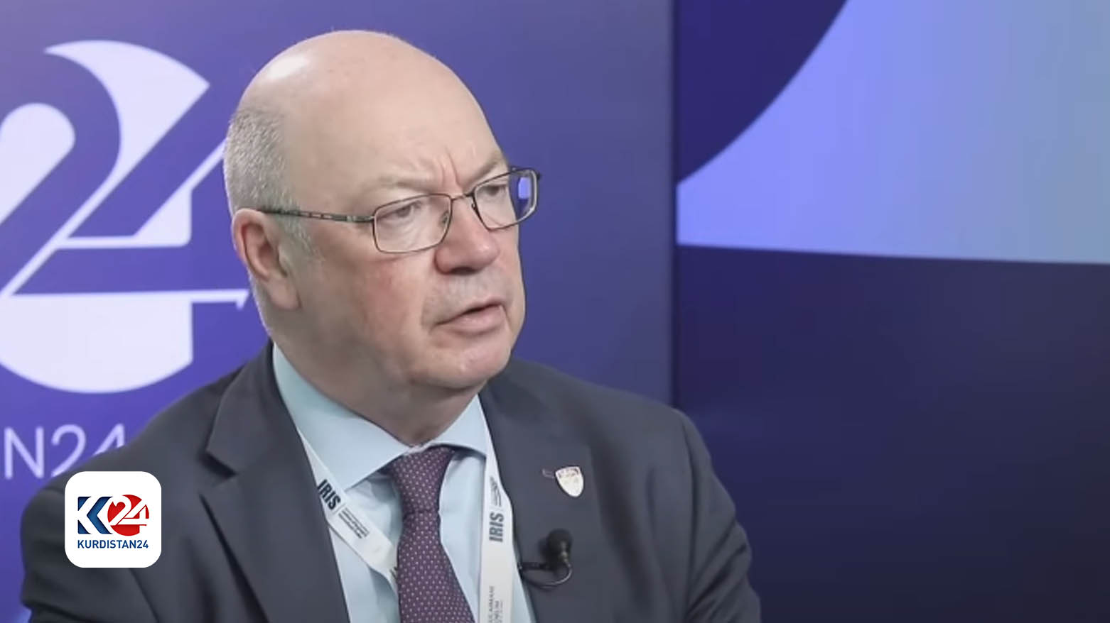Alistair Burt, Former Minister of State for Community and Social Care of the United Kingdom, speaking to Kurdistan24, April 17, 2024. (Photo: Kurdistan24)