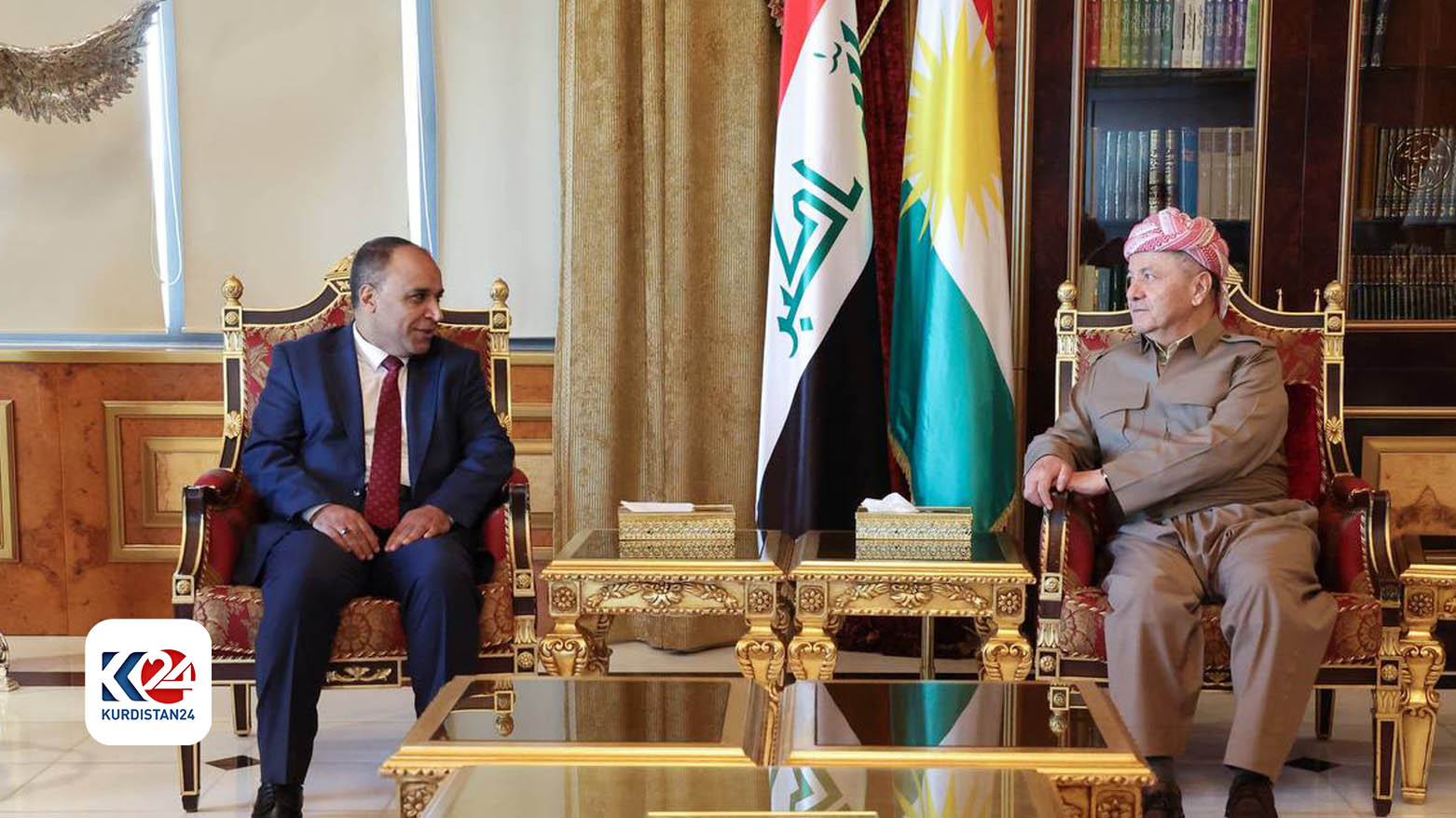 KDP President Masoud Barzani (R) and Judge Abbas Farhan Hussein (L). (Photo: Barzani HQ)