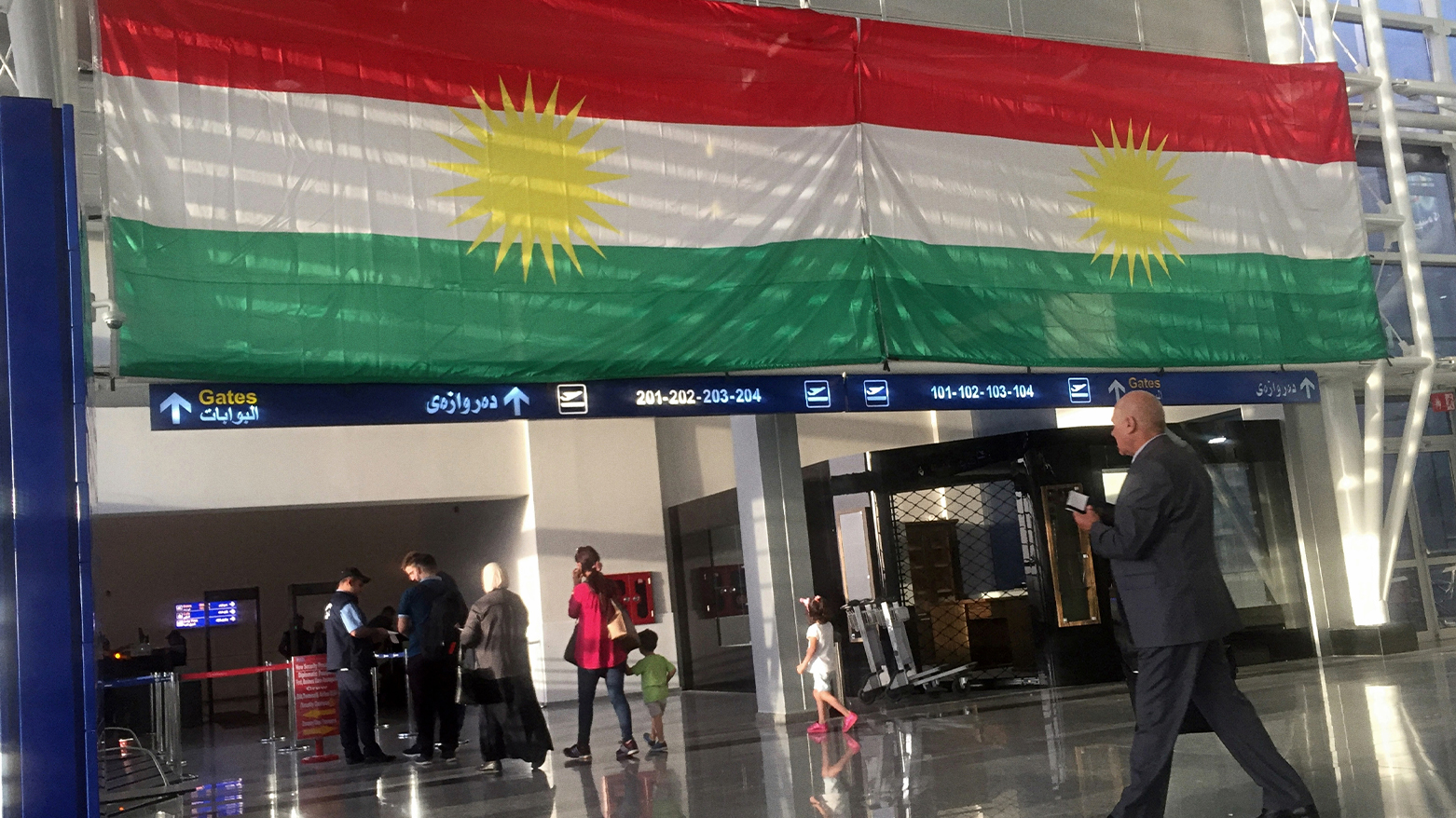 A Kurdish flag hangs in the Irbil International Airport, in the Kurdistan Region, Wednesday, Sept. 27, 2017.  (Photo: AP/Khalid Mohammed)