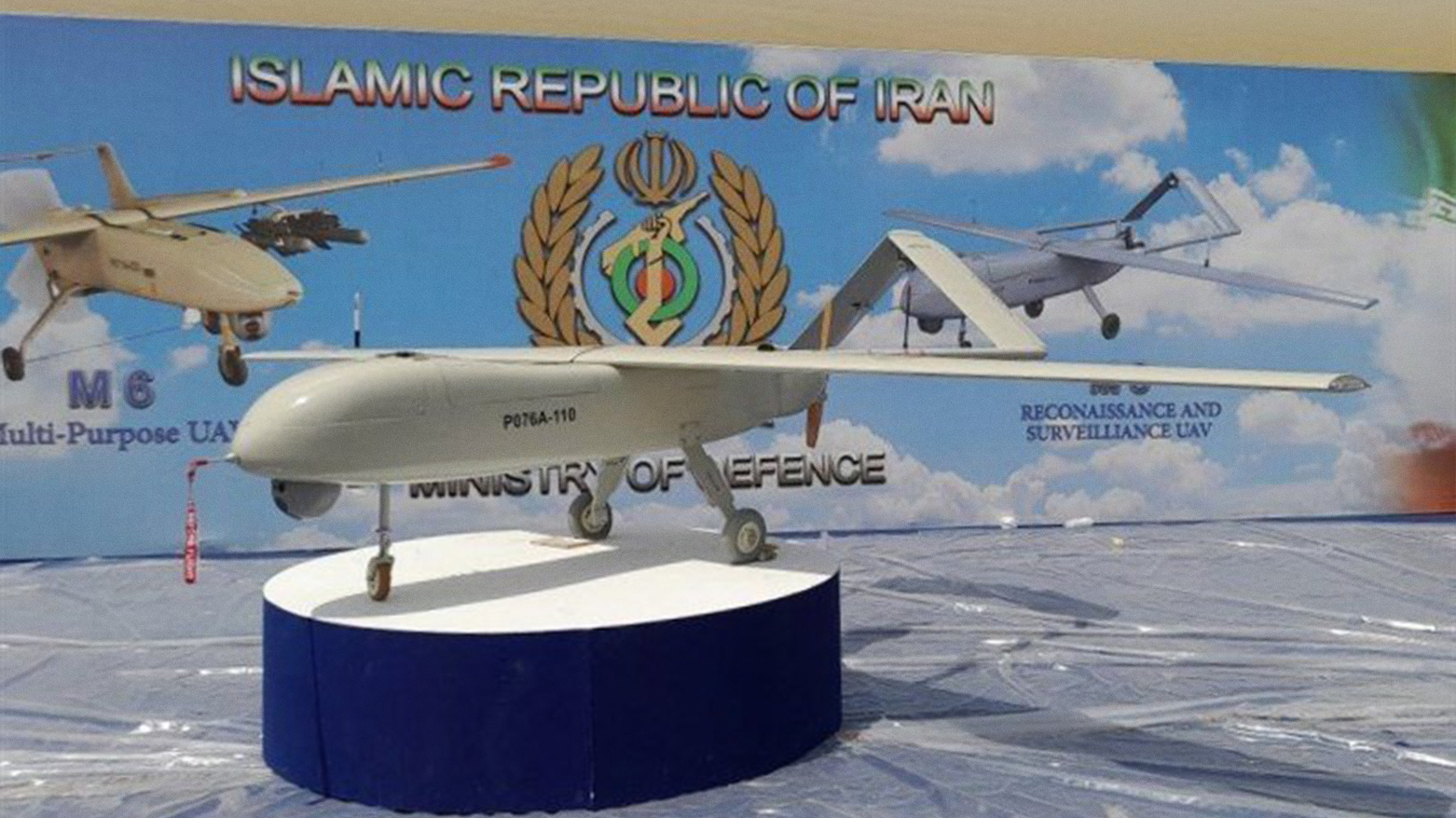 A photo of an Iranian made drone at the exhibision in Baghdad, April 21, 2024. (Photo: Tasnim News Agency)
