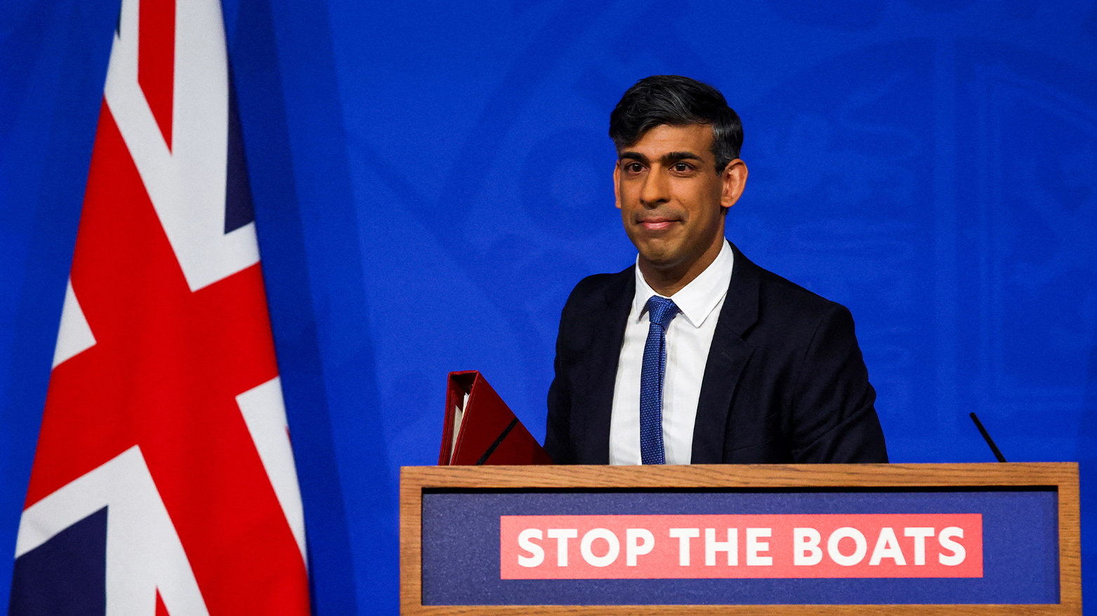 Britain's Prime Minister Rishi Sunak speaks during a press conference, on April 22, regarding the Britain and Rwanda treaty to transfer illegal migrants to the African country.  (Photo: Toby Melville/ AFP)