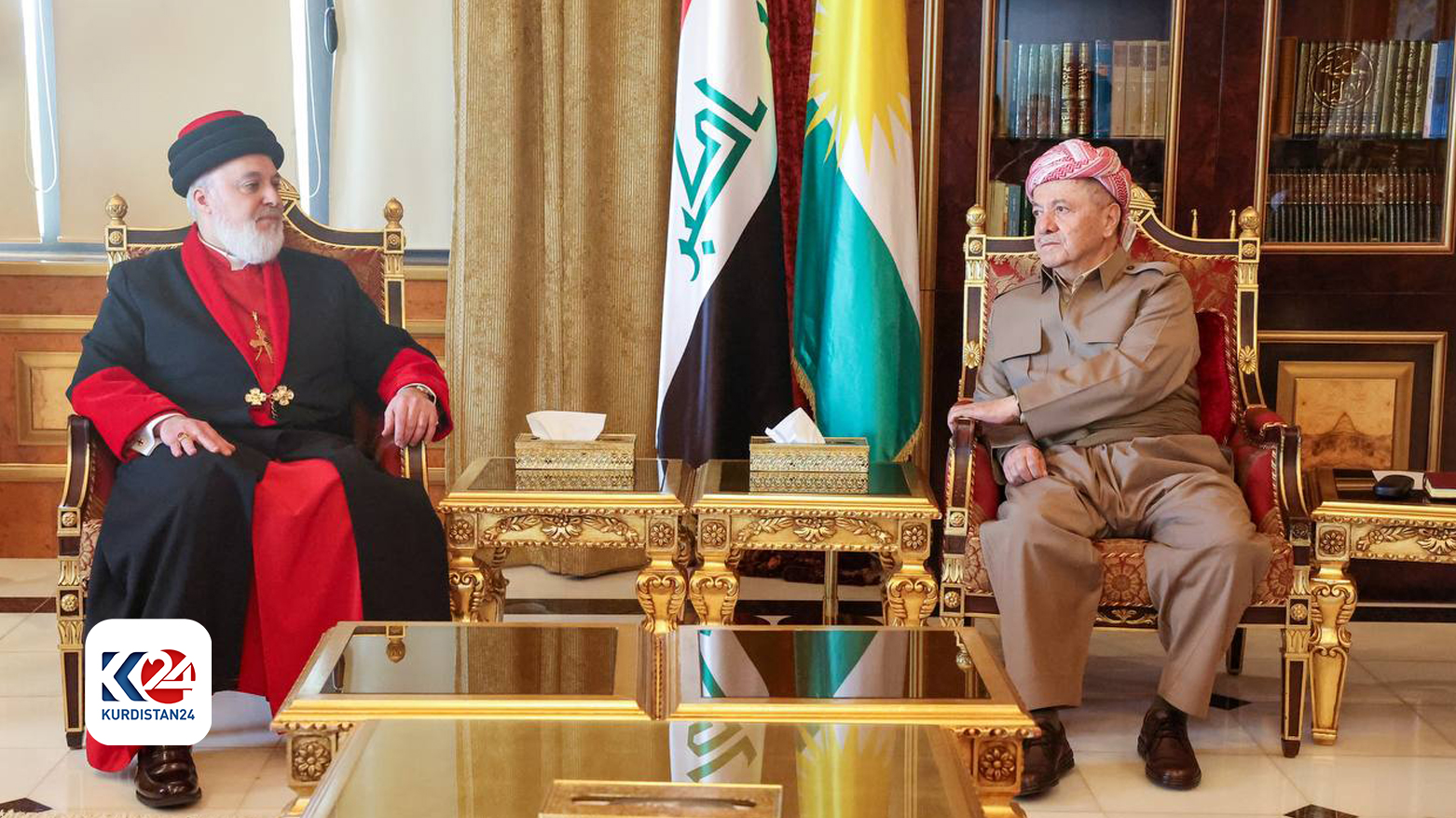 KDP President Masoud Barzani (R) and Patriarch Mar Awa III (L). (Photo: Barzani HQ)