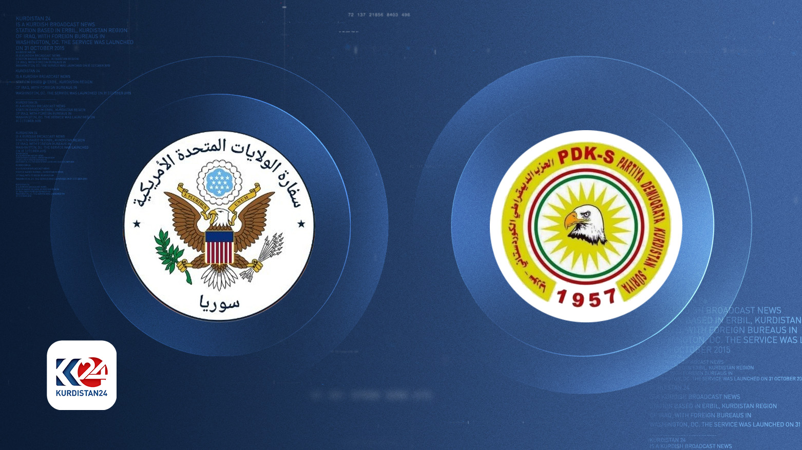 The logos of US Embassy in Syria (L) and Kurdistan Democratic Party-Syria (PDK-S) (R). (Photo: Kurdistan 24)