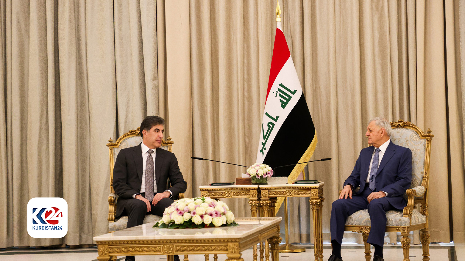 KRG President Nechirvan Barzani (L) and Iraq's President Latif Rasheed (R), during their meeting in Baghdad, April 28, 2024. (Photo: KRG Presidency)