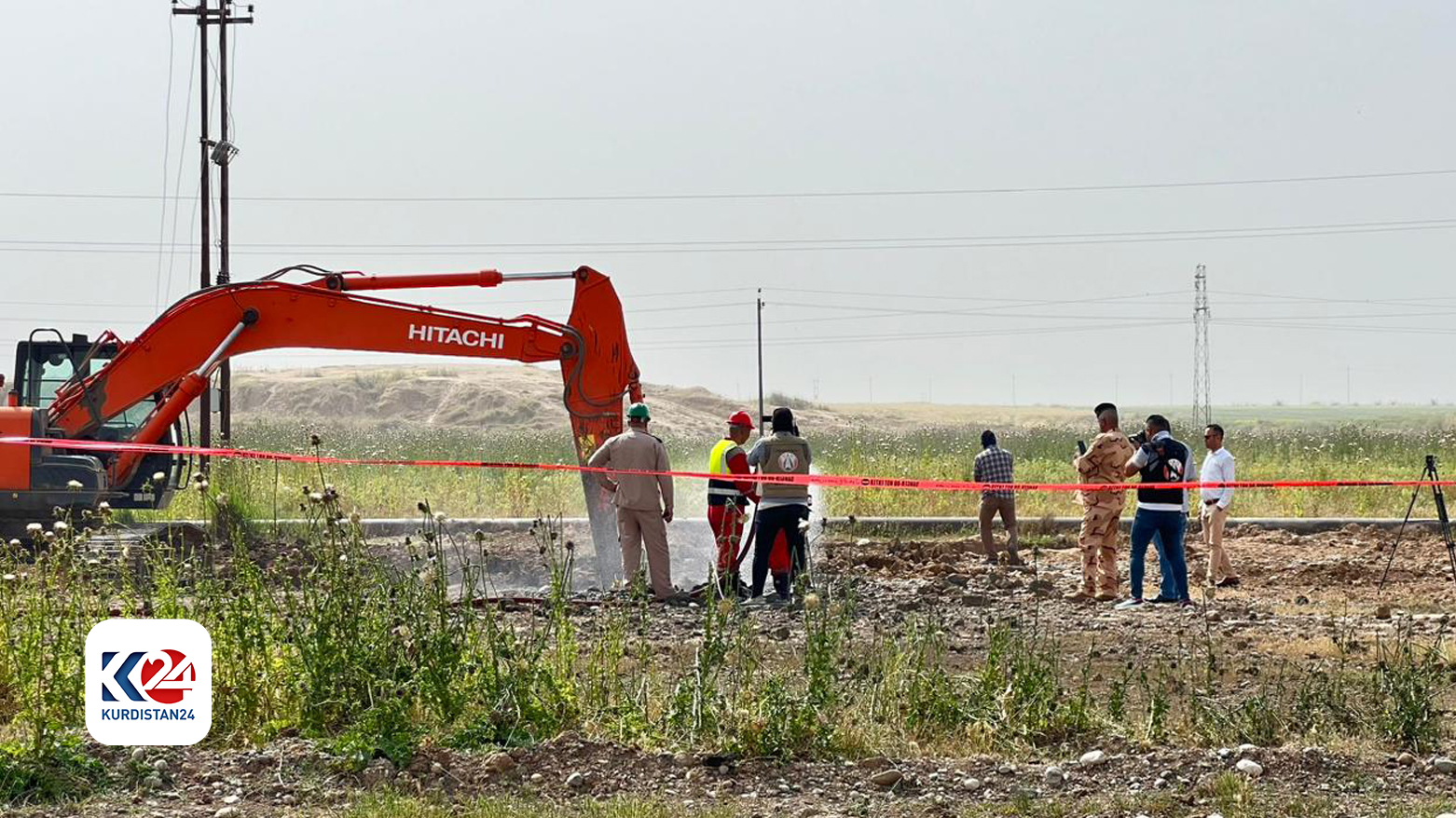 The photo depicts the damaged pipeline in Kizilyar Village in Kirkuk. (Photo: Kurdistan 24/ Hemen Dalo)
