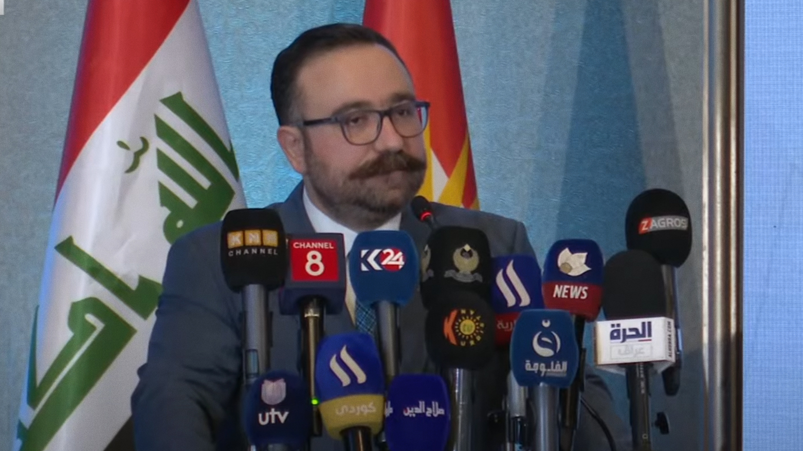 KRG Minister of Transport and Communications Ano Jawhar in a press conference, April 30, 2024. (Photo: Kurdistan 24)