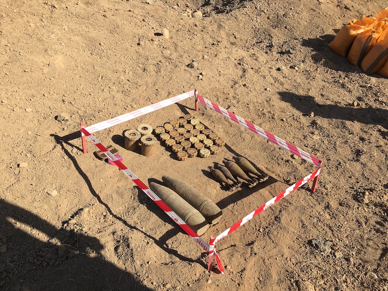 Explosives collected during the previous week, Laylan, July 6, 2021. (Photo: Joanne Stocker-Kelly)