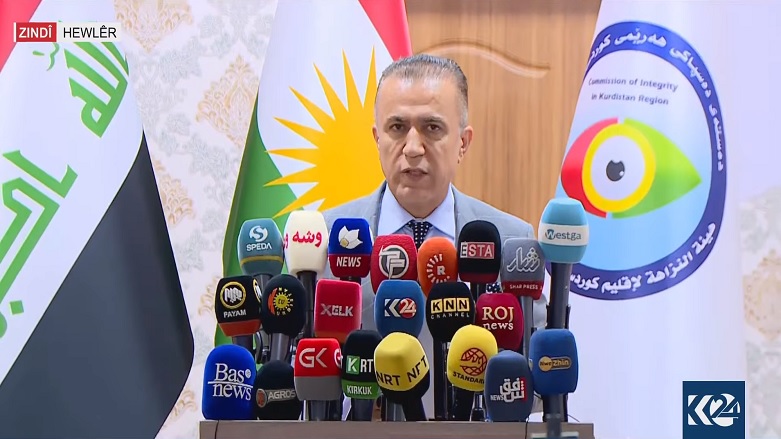 KRG Integrity Commission head Ahmed Anwar speaks at a press conference in Erbil, Aug. 9, 2021. (Photo: Kurdistan 24)