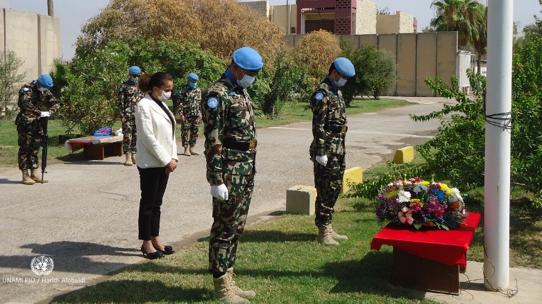 UN soldiers take part in a ceremony marking the 18th anniversary of the deadly 2003 Canal Hotel bombing. (Photo: UN)  