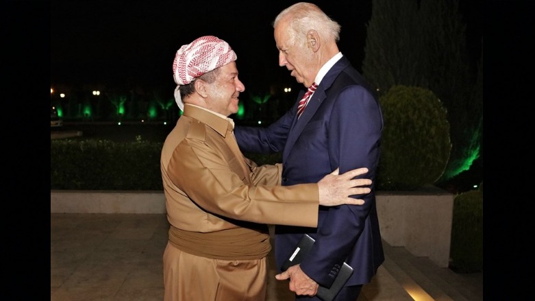 Joe Biden (right), then US vice-president, meets with President Masoud Barzani in Erbil, April 28, 2016. (Photo: Kurdistan Region Presidency)