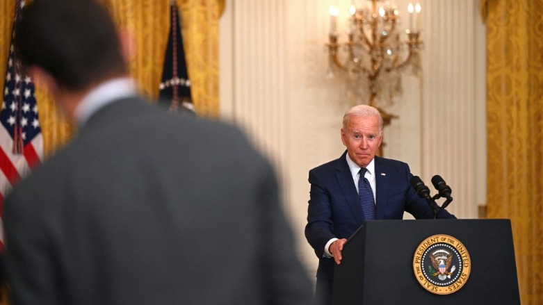 US President Joe Biden takes questions from the press as he delivers remarks on the terror attack in Kabul, Afghanistan, in the East Room of the White House, Washington, DC on August 26, 2021. (Photo: Jim Watson / AFP)