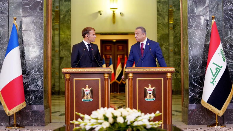 French President Emmanuel Macron (Left), with Iraqi Prime Minister Mustafa al-Kadhimi during a press conference, August 28, 2021. (Photo: Prime Minister's Media Office)
