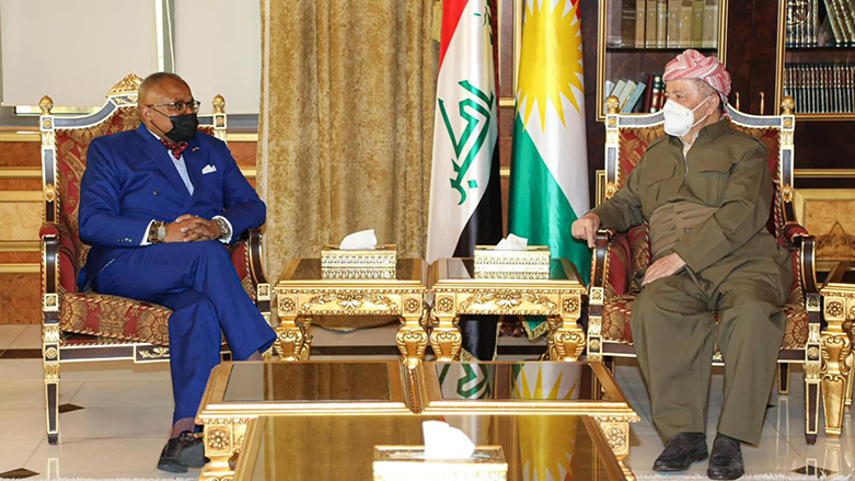 KDP President Masoud Barzani (right) during his meeting with the newly inaugurated US Consul General in Erbil, August 22, 2022. (Photo: Barzani Headquarters)