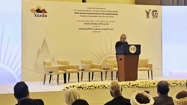 The Special Representative of the United Nations Secretary-General for Iraq, Jeanine Hennis-Plasschaert spoke at a conference in Erbil on the Yezidi genocide, Aug. 3, 2023 (Photo: UNAMI)