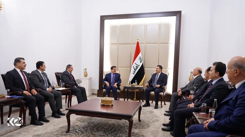 KDP Politburo Secretary Fazil Mirani (top left) during his meeting with Iraqi Prime Minister Mohammed Shia' Al Sudani, Aug. 8, 2023. (Photo: Kurdistan 24)