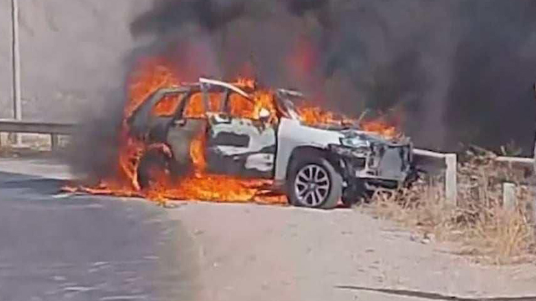 A car was targeted by an unidentified drone strike (Photo: submitted to Kurdistan 24)