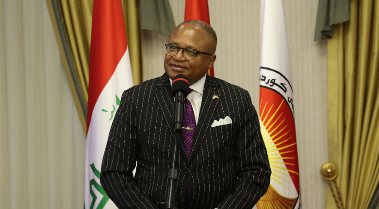 Outgoing United States Consul General Irvin Hicks Jr. delivering a speech at the ceremony, Aug. 15, 2023. (Photo: Kurdistan Region Presidency)