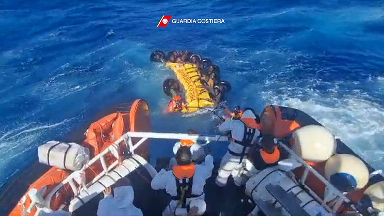 A rescue operation that took place south of Lampedusa, consisting in rescuing 57 migrants, also recovering the lifeless bodies of a woman and a minor on board, Aug. 6, 2023. (Photo: Guardia Costiera/ AFP)