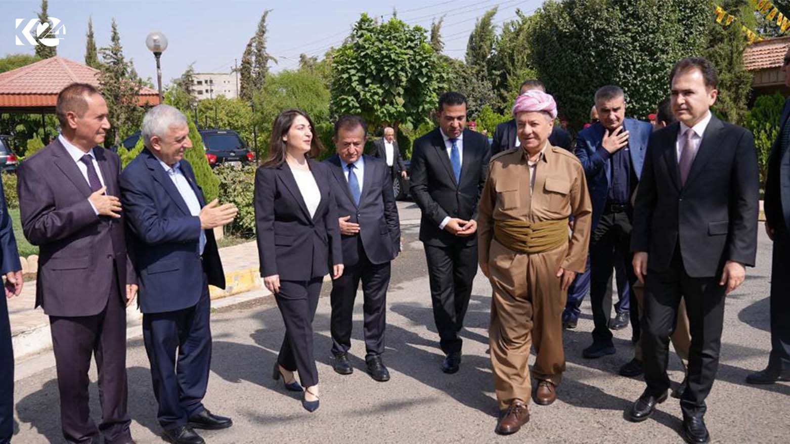 KDP President Masoud Barzani (second from right) greeted by local officials in Zakho, August 20, 2023. (Photo: Submitted to Kurdistan 24)