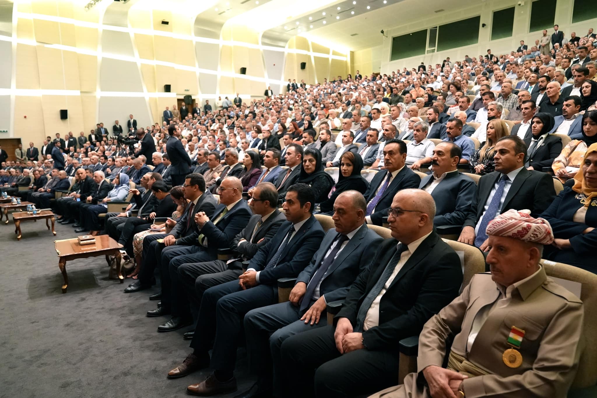 Academics, teachers and educators attending a townhall meeting with KDP President Masoud Barzani in Duhok, August 22, 2023. (Photo: Barzani Headquarters)