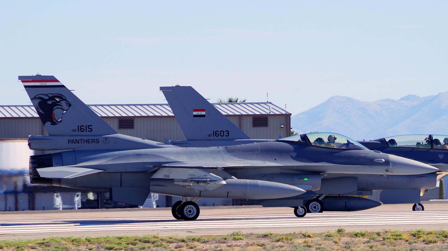 An Iraqi F-16 fighter is pictured at a base prior to taking off. (Photo: ABPic)