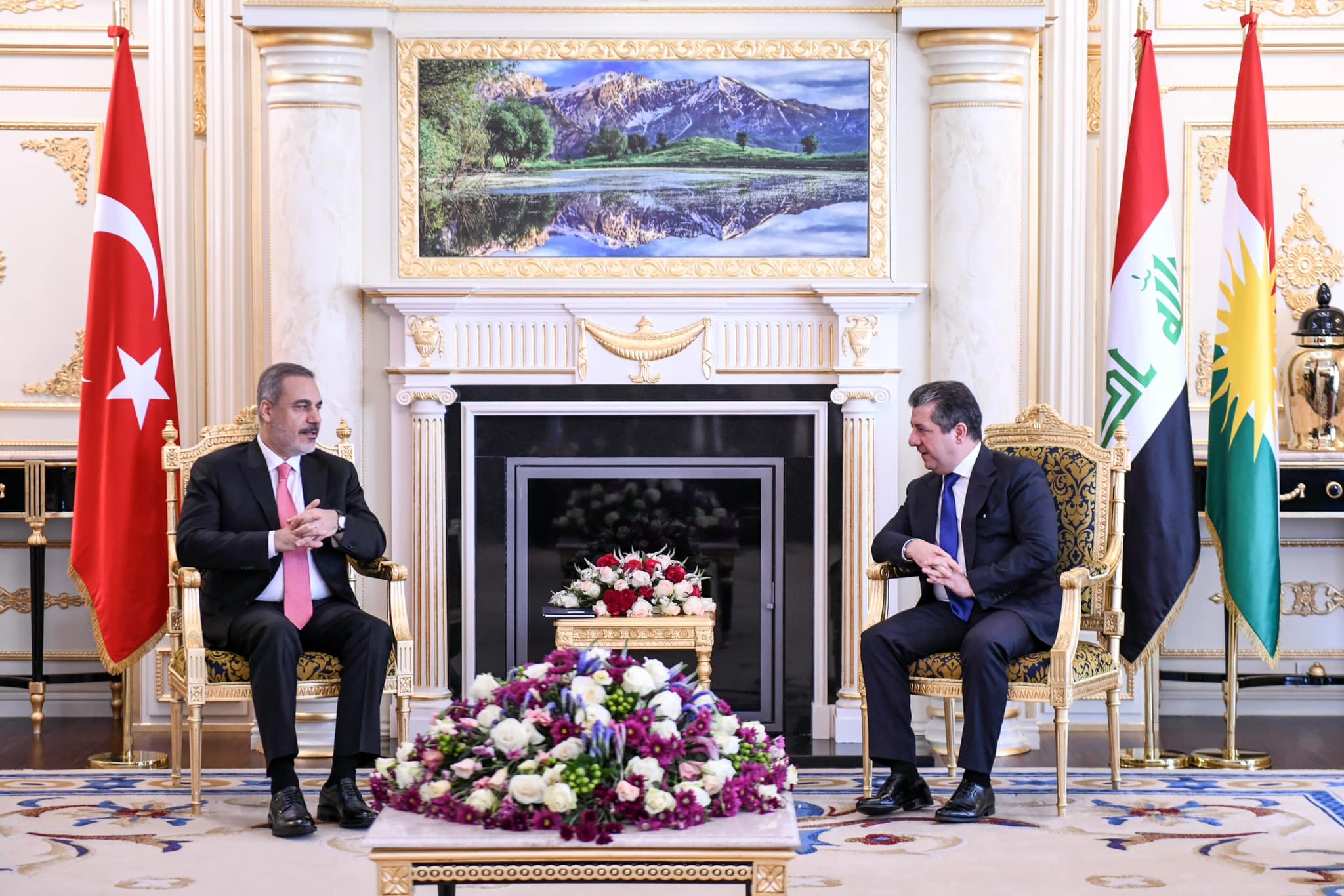 Kurdistan Region Prime Minister Masrour Barzani (right) during his meeting with Turkish Minister of Foreign Affairs Hakan Fidan in Erbil, August 24, 2023. (Photo: KRG)